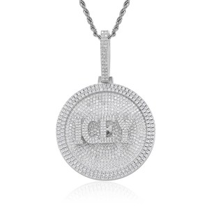 Collier personnalisable DIY avec pendentif rotatif en cuivre et zircon, chaîne à maillons plaquée or et <span class=keywords><strong>disque</strong></span> lettre Hip Hop - Product Image 1