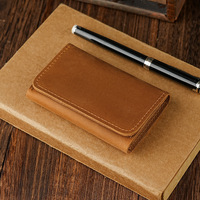 Dompet kancing kecil kulit asli Retro dompet koin tempat kartu bisnis pendek dompet untuk pria