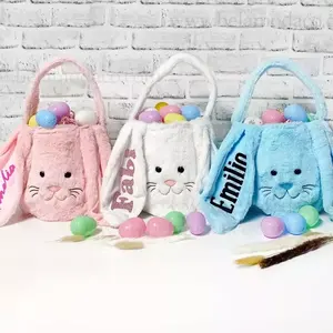 Wholesale Custom Sublimation Party Decor Plush Baskets Long Ears Buckets Fuzzy Easter Bunny Bags