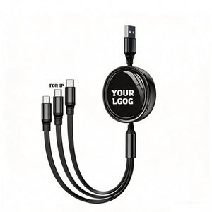 Câble de charge USB rétractable portable 3-en-1 pour iPhone, Micro B et C, idéal pour la vente en gros - Product Image 1