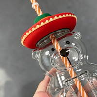 Gobelet en verre créatif en forme d'ours avec paille, design sombrero original et fantaisie, pour fêtes, thé au lait et café