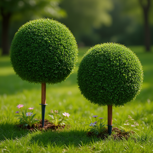 Arbres artificiels en buis, haies rondes de 27 pouces en fausse soie, avec piquets de fixation au sol pour la décoration intérieure et extérieure - Product Image 2