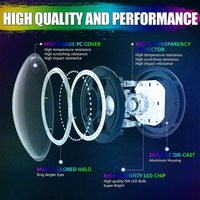 Vente en gros d'usine, phares Led ronds de 7 pouces, IP67, étanche, durée de vie de 50000 heures, couleur rvb DRL, yeux d'ange, ampoule LED pour voiture
