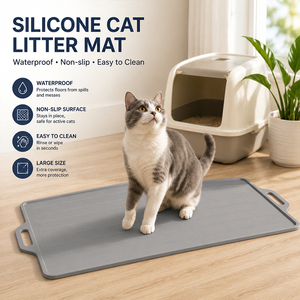 Silicone Pet Feeding Mat Food Grade Raised Edge Non Slip Pet Bowl Mat With Handles Foldable Waterproof Cat Dog Food <b>Placemat</b> - Product Image 1