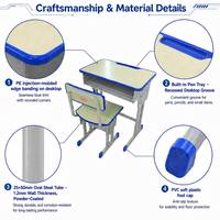 Ensemble scolaire ergonomique avec plateau de table en bois et structure en acier et bois, chaise de bureau réglable et durable avec boîte à livres pour les écoles du primaire au secondaire