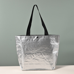 Borsa Promozionale Riutilizzabile in PP Non Tessuto Argento, 100 Pezzi, Borsa a Tracolla per Shopping e Traslochi - Product Image 2