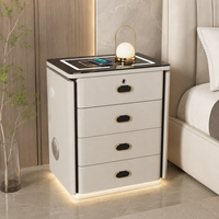 Table de Chevet Intelligente Multifonctionnelle Personnalisable, Moderne, Écologique, Pré-assemblée, à 2 Tiroirs, avec Plateau en Bois et Verre, et Fonctionnalité Sans Fil pour Hôpital