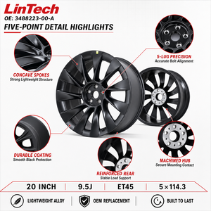 Jante en alliage d'aluminium <span class=keywords><strong>LinTech</strong></span> 20 pouces 9.5J ET45 5x114.3, noire, légère, remplacement OEM pour Tesla Model Y, référence OE 3488223-00-A - Product Image 5