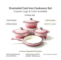 Ensemble de 4 casseroles et poêles en fonte émaillée antiadhésives, durables et saines, compatibles four, style minimaliste