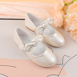 Zapatos planos de ballet estilo Mary Jane con lazo de princesa color champán para niñas, zapatos escolares para niñas, zapatos de vestir, de fábrica y OEM/ODM. - Product Image 2