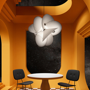 Lustre de style Wabi Sabi, lampe de décoration pour salon, abat-jour en tissu, luminaire suspendu - Product Image 2