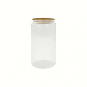 Gobelet givré vierge pour sublimation 16 oz, verre à bière en forme de canette 16 oz avec couvercle en bambou et paille - Product Image 2