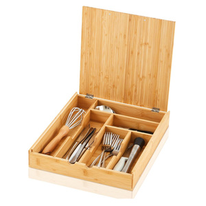 Bamboo Tableware <b>Storage</b> <b>Box</b> Rectangular 45L Eco-Friendly Drawer Organizer For <b>Kitchen</b> Bedroom Silverware Tray Knife Holder - Product Image 1
