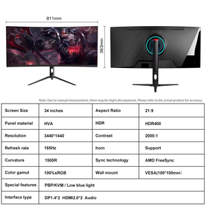 Nuevo Monitor Gaming de 24/27 Pulgadas con Pantalla Táctil Capacitiva IPS 2K <span class=keywords><strong>1980x1080</strong></span> 21:9 165/144Hz, para Escritorio/Montaje en Pared, Cristal Negro, RoHS - Product Image 6