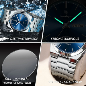 Montres-bracelets pour hommes POEDAGAR 930, luxe, mode, affaires, bracelet en acier inoxydable, étanches, quartz. - Product Image 5