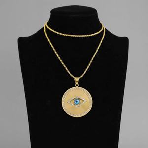 Colliers et pendentifs œil porte-bonheur ronds en acier inoxydable, breloques, cadeaux, collier œil turc bleu en or 18 carats - Product Image 5