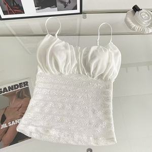 Nouveau débardeur d'été moulant et sexy pour femme, couleur unie, avec dentelle et petite rembourrage, collection 2025 – Crop top sexy en dentelle sans soutien-gorge intégré - Product Image 6