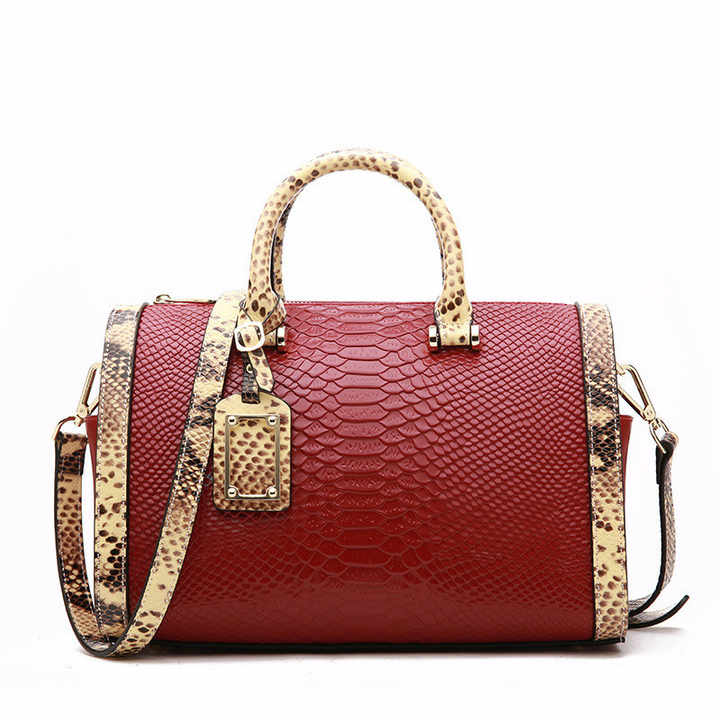 custom high quality genuine leather handbags business purse designs snake pattern classic handbags for women