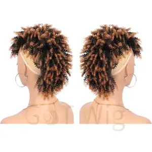 G&T Wig Short Curly Ponytail Extension With Bangs Afro High Puff Hair Bun Mohawk Ponytail Jerry Curly Mohawk Kinky Ponytail