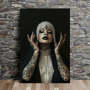 Lienzo de monja tatuado, arte de pared, pintura en lienzo de alta calidad para decoración de café en casa, regalo único - Product Image 1