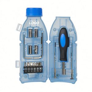 Ensemble de tournevis en forme de bouteille personnalisé : 1 ensemble d'outils de réparation ménagers, compacts et portables - Cadeau promotionnel idéal - Product Image 1