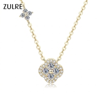 Nouveau Collier Pendentif Floral pour Femme, Style Hip Hop, avec Moissanite, Collier Ras du Cou en V, Motif Deux Fleurs et Trèfle à Quatre Feuilles
