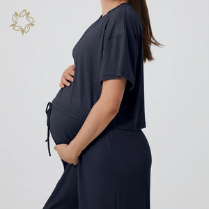 Top de maternidad y leggings de bambú, ropa de dormir de manga corta, pijama de maternidad ecológico, Conjunto de pijama de lactancia - Product Image 5