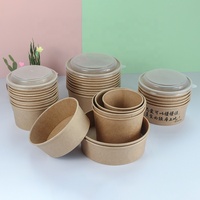 Bol à salade jetable en papier kraft blanc biodégradable avec couvercle en PET