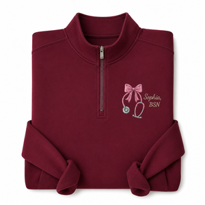 <span class=keywords><strong>Sudadera</strong></span> Personalizada con Cierre de Cremallera, Bordado de Estetoscopio y Lazo Coquette, Nombre Personalizado, Regalo de Graduación de Enfermería BSN RN LPN - Product Image 4