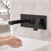 Robinet de lavabo encastré noir en acier inoxydable avec affichage numérique, mitigeur chaud/froid et cartouche en céramique – Vente en gros