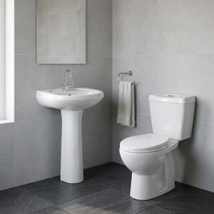 Ensemble WC et lavabo en céramique de haute qualité, deux pièces, avec piédestal, pour hôtels et salles de bain de projets - Product Image 4