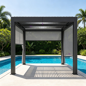 Pavillon en aluminium à toit motorisé réglable, pergola électrique imperméable à la pluie avec lumières LED à intensité variable - Product Image 1