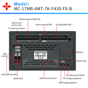 4.3นิ้ว HMI PLC All-in-one พร้อมกุญแจ FX1S <span class=keywords><strong>FX2N</strong></span> ในตัว2แกนพัลส์100กิโลเฮิร์ตซ์อะนาล็อก AD da 0-10V และการควบคุมอุณหภูมิ - Product Image 4