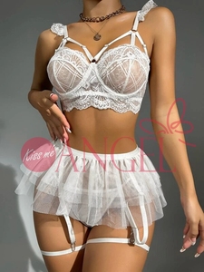 KISS ME ANGEL personalizado privado malla encaje ajuste perspectiva liguero y anillo de pierna panty y sujetador conjunto para chica - Product Image 2