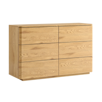 Commode à 6 tiroirs en chêne naturel à bords courbes, meuble de rangement pour chambre à coucher
