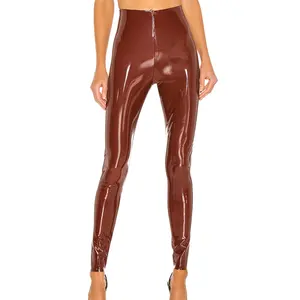 vinyl women high waist zipper design shiny pu skinny long pants club plain night out trousers
