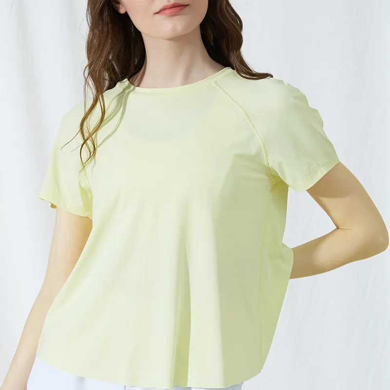 Женская однотонная быстросохнущая футболка, дышащий топ для бега и йоги, Свободный Топ с коротким рукавом, Прямая поставка, футболки для бега
