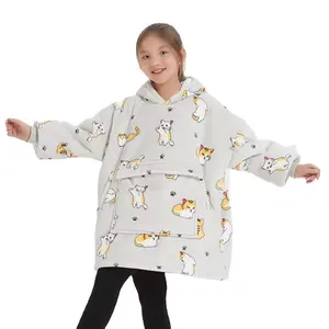 Fluffy Sherpa Oversized Tv Wearable Blanket Warm Plush Fleece Hoody Winter Hoodie Kids Children Soft Sweatshirt Gifts