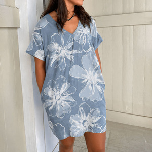 Vestido vintage de playa de alta calidad con estampado Aloha, cuello en V, manga corta, personalizado, transpirable y de lino suave. - Product Image 3