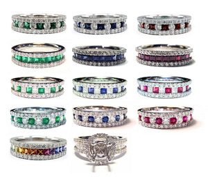Bagues de mariage classiques modernes en or blanc 18 carats de haute qualité avec saphir bleu taille brillant rond pour femmes - Product Image 4