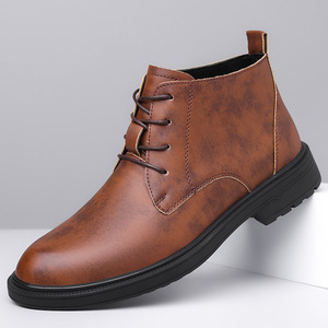 Bottes Martin pour Hommes en Cuir Véritable, Bout Rond, Talon Plat, Semelle Extérieure Antidérapante en Caoutchouc, Doublure en Microfibre, Style Uni, Idéales pour le Travail et les Affaires - Product Image 1
