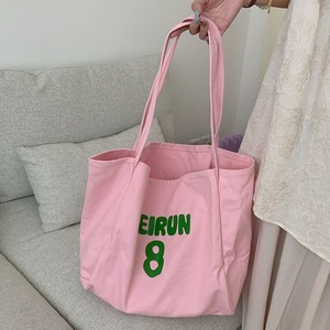 Meirun Canvas Tote Bag Pink Lettering Large Capacity Everyday Shoulder Bag - Product Image 4