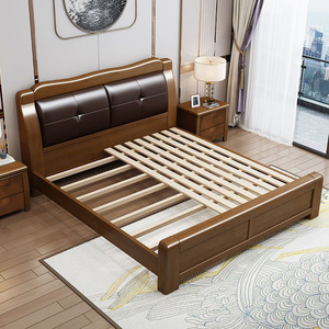 Letto matrimoniale king size <span class=keywords><strong>in</strong></span> <span class=keywords><strong>legno</strong></span> massello di noce, stile europeo americano, imbottito, di fascia alta, dal design retrò. - Product Image 6