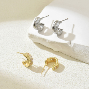 Charme Cuivre En Forme De Cercle C Design Boucles D'oreilles Avec Zircon Pierres Nouveau Style À La Mode Élégant Cadeau À La Mode - Product Image 3