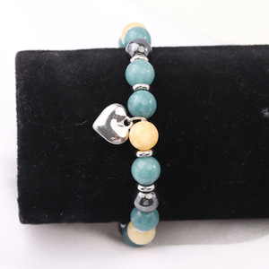 Bracelet ajustable en acier inoxydable avec pierre d'aventurine verte naturelle et pierre noire en forme de cœur, pour enfants et femmes - Product Image 4