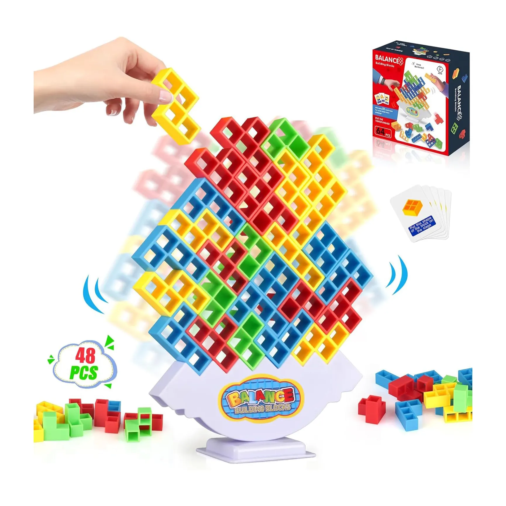 Tower Game 48-Piece Balance Toy, Rocking Stack High Children's Balance Toy, Funny Stacking Game for Boys and Girls Ages 3+