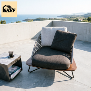 Conjunto de Sofá de Jardín Moderno y Minimalista, Mimbre Tejido, Diseño Curvo, Silla Baja, Otomana, Mesa, para Hotel, Resort, Piscina - Product Image 2