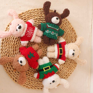 High Quality <b>Christmas</b> Knit <b>Sweater</b> Bunny Keychain Anime Plush Toys 4inch Stuffed Animal Toys Crane Machine Arcade for Kids - Product Image 1