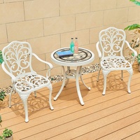 Ensemble de salle à manger classique blanc pour patio, 3 pièces, meubles de jardin en aluminium moulé, tables rondes de café bistrot et 2 chaises