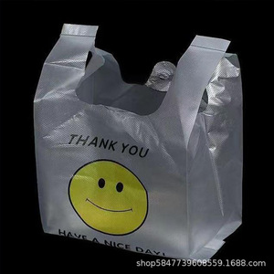 Bolsa de camiseta con cara sonriente, de PE engrosado, con serigrafía, para envasado de comida para llevar - Product Image 2